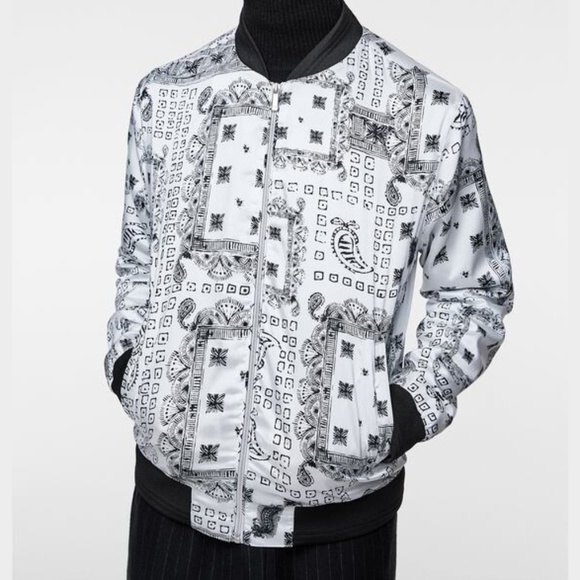 Zara Mens Bomber Jacket Paisley Bandana 